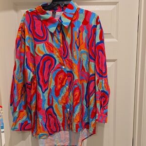 Women's Multicolor Abstract Button Down Shirt